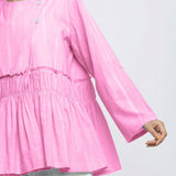 Front Detail of a Model wearing Pink Tie Dyed Anti-Fit Outerwear