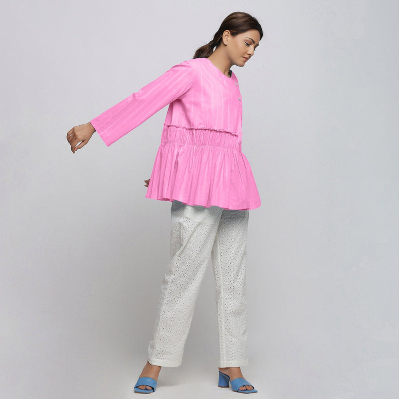 Right View of a Model wearing Pink Tie Dyed Anti-Fit Outerwear