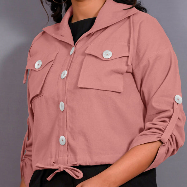 Pink Warm Cotton Flannel Button-Down Shacket