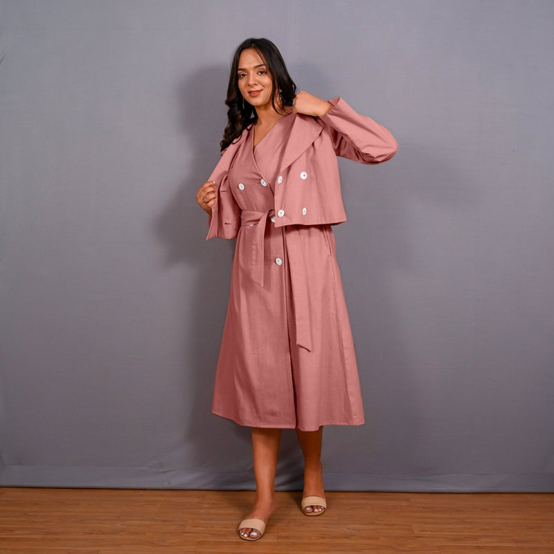 Pink Warm Cotton Flannel Double-Breasted Button-Down Shacket