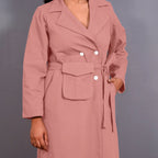 Pink Warm Cotton Flannel Midi Blazer Dress