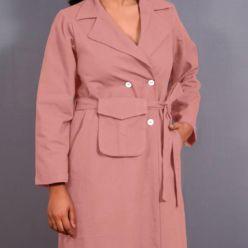Pink Warm Cotton Flannel Midi Blazer Dress