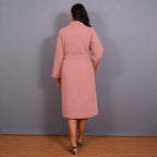 Pink Warm Cotton Flannel Midi Blazer Dress