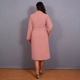 Pink Warm Cotton Flannel Midi Blazer Dress