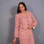 Pink Warm Cotton Flannel Single-Breasted Crop Blazer