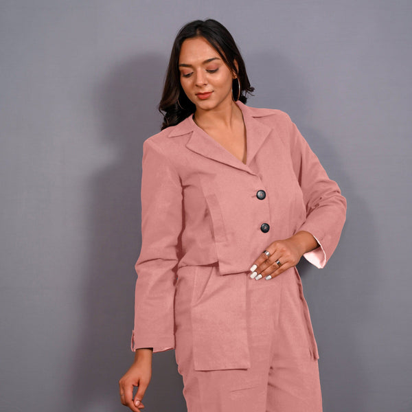 Pink Warm Cotton Flannel Single-Breasted Crop Blazer