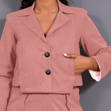 Pink Warm Cotton Flannel Single-Breasted Crop Blazer