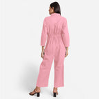 Back View of a Model wearing Pink Wide Legged Cotton Overall