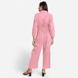 Back View of a Model wearing Pink Wide Legged Cotton Overall