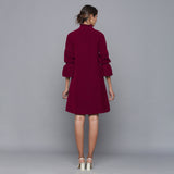 Wine Warm Cotton Corduroy High Neck Short Dress