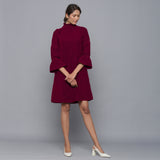 Wine Warm Cotton Corduroy High Neck Short Dress