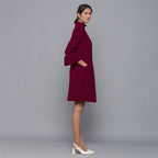 Wine Warm Cotton Corduroy High Neck Short Dress