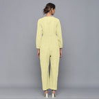 Back View of a Model wearing Pista Yellow Corduroy Comfy Jumpsuit