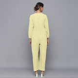 Back View of a Model wearing Pista Yellow Corduroy Comfy Jumpsuit