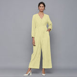 Front View of a Model wearing Pista Yellow Corduroy Comfy Jumpsuit