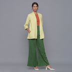 Front View of a Model wearing Pistachio Cotton Corduroy Shrug