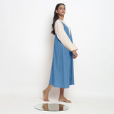 Right View of a Model wearing Powder Blue Handspun Cotton Deep Neck Shift Dress