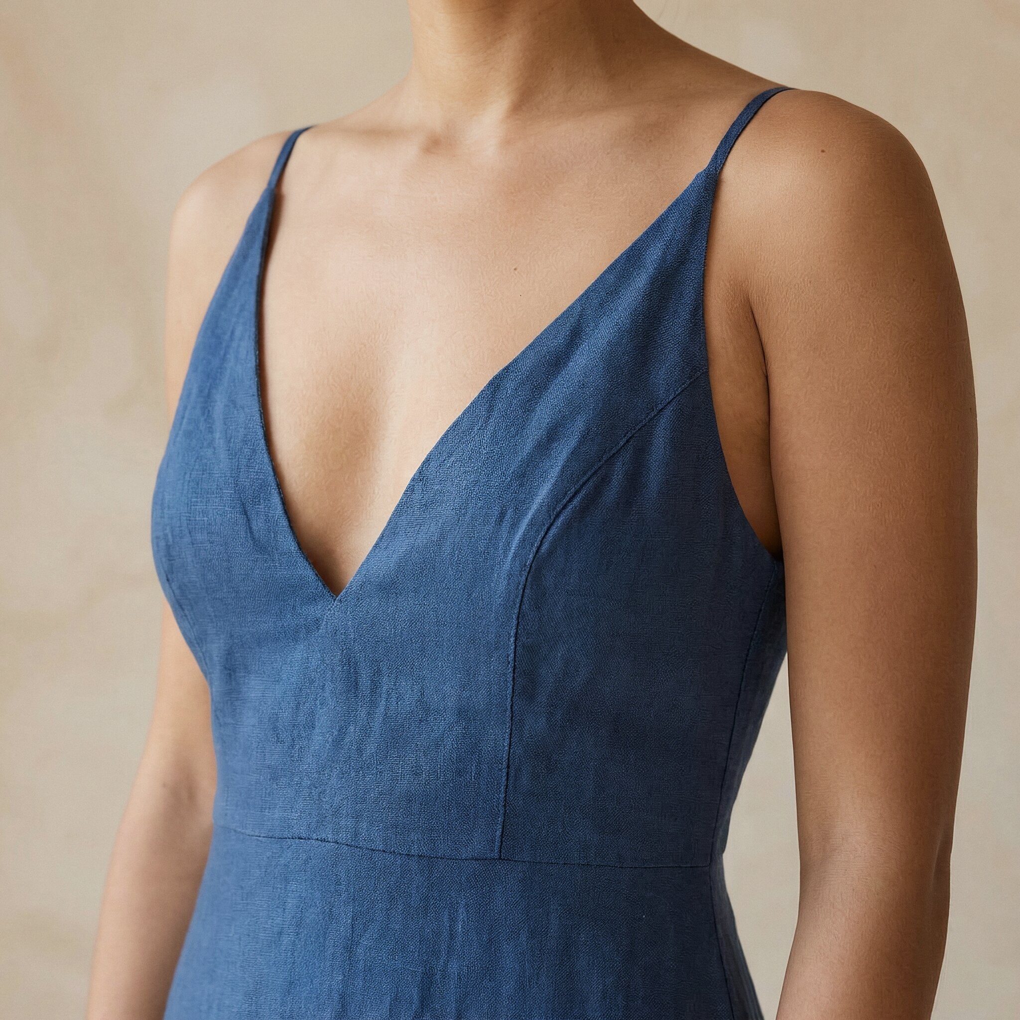 Powder Blue Handspun Cotton Deep V-Neck Cami Maxi Dress