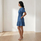 Powder Blue Handspun Cotton Elasticated Short Tier Dress