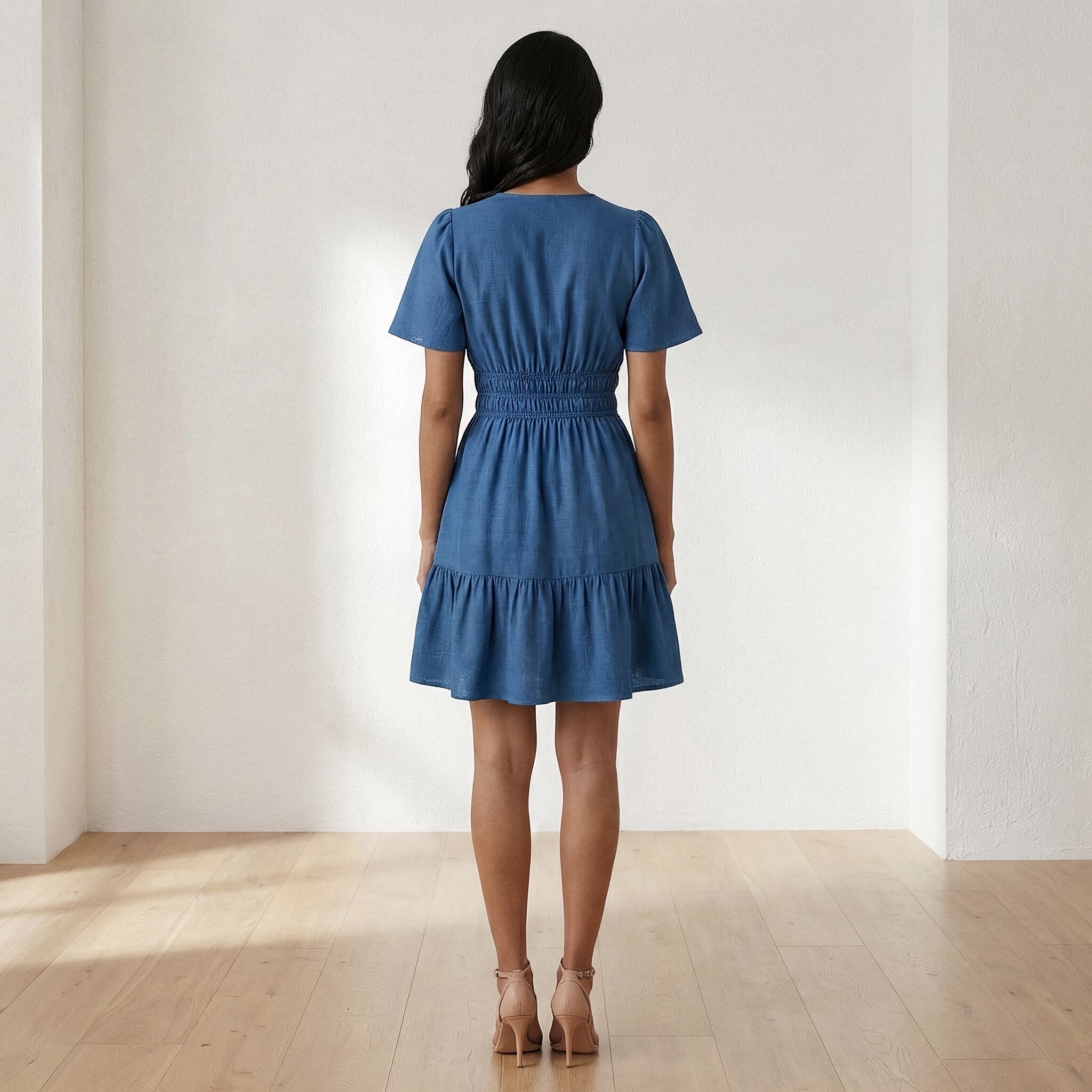 Powder Blue Handspun Cotton Elasticated Short Tier Dress