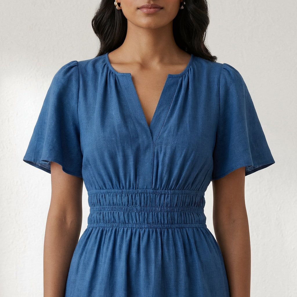 Powder Blue Handspun Cotton Elasticated Short Tier Dress