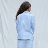 Back View of a Model wearing Powder Blue Handspun Cotton Full Sleeve Button-Down Shirt