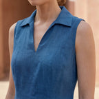 Powder Blue Handspun Cotton Paneled Sleeveless Maxi Dress