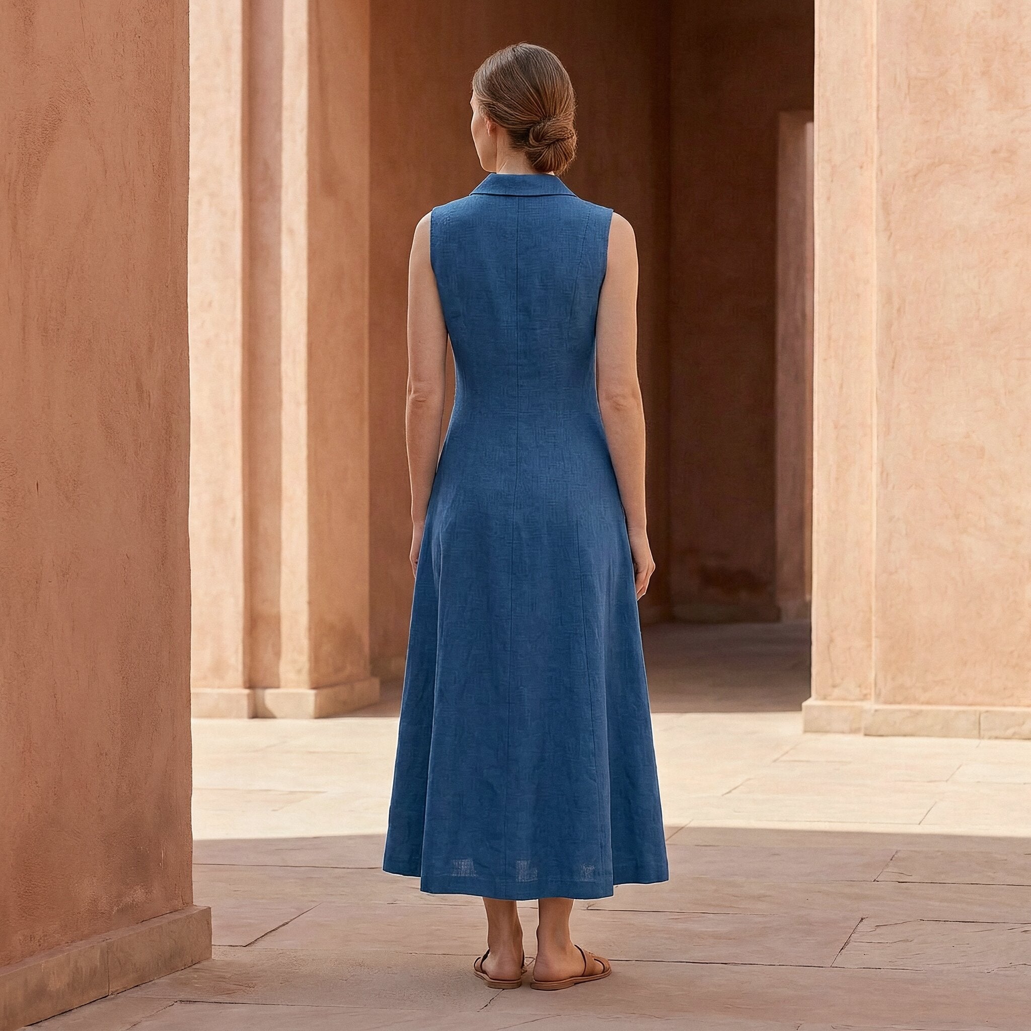 Powder Blue Handspun Cotton Paneled Sleeveless Maxi Dress