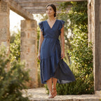 Powder Blue Handspun Cotton Ruffle Midi Wrap Dress