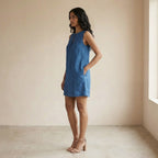 Powder Blue Handspun Cotton Sleeveless A-Line Short Shift Dress