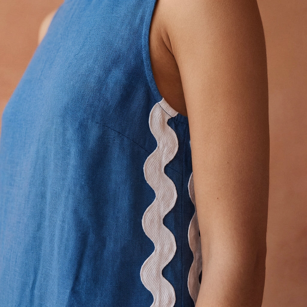 Powder Blue Handspun Cotton Wavy Stripe Maxi Shift Dress