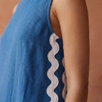 Powder Blue Handspun Cotton Wavy Stripe Maxi Shift Dress