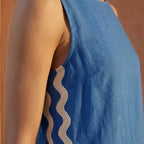 Powder Blue Handspun Cotton Wavy Stripe Short Shift Dress