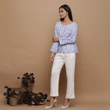 Front View of a Model wearing Handwoven Cotton Raglan Sleeves Straight Top