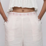 Front Detail of a Model wearing Powder Pink Mid Rise Straight Culottes