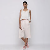 Front View of a Model wearing Powder Pink Mid Rise Straight Culottes