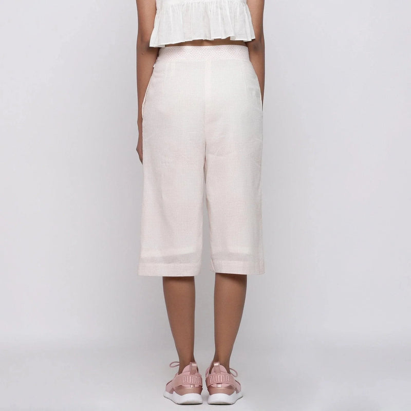 Back View of a Model wearing Powder Pink Mid Rise Straight Culottes