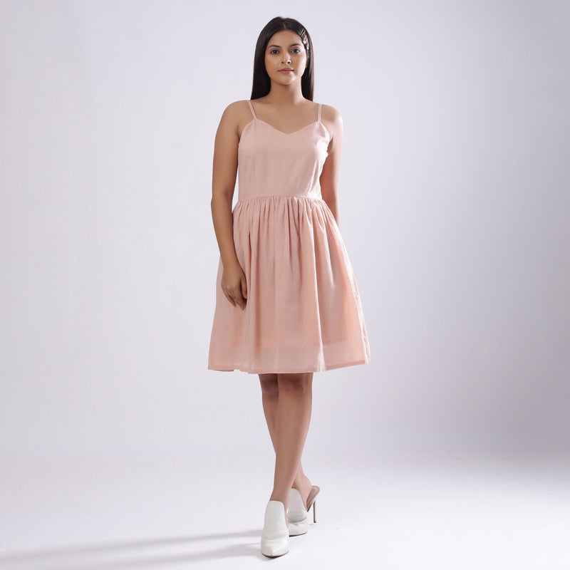 Front View of a Model wearing Powder Pink Handspun Camisole Dress