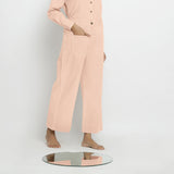 Right View of a Model wearing Powder Pink Patch Pocket Straight Fit Pant