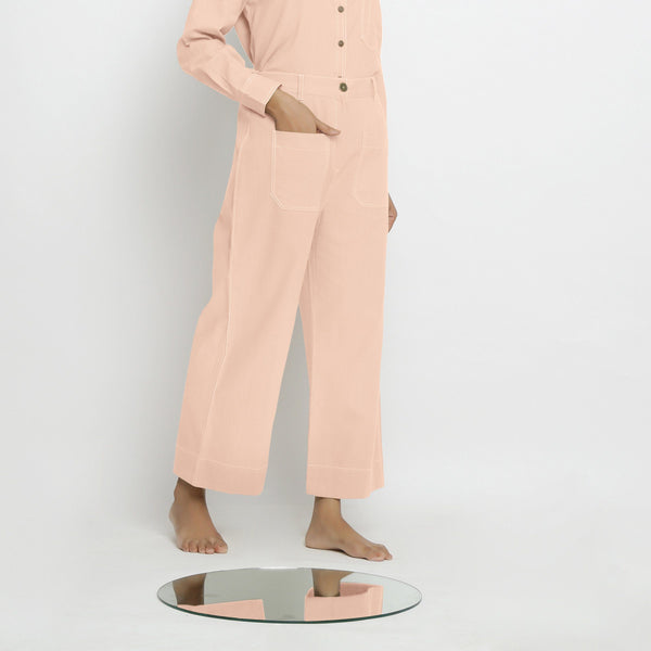 Right View of a Model wearing Powder Pink Patch Pocket Straight Fit Pant
