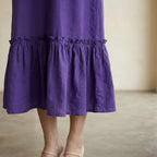 Purple Cotton Poplin A-Line V-Neck Sleeveless Maxi Tier Dress
