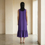 Purple Cotton Poplin A-Line V-Neck Sleeveless Maxi Tier Dress