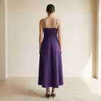 Purple Cotton Poplin Ankle Length Flared Sundress