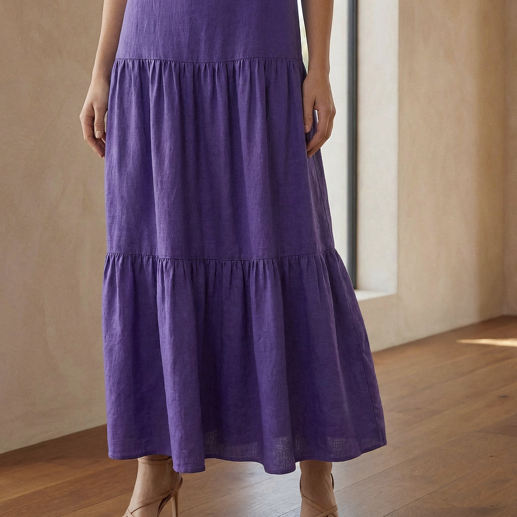 Purple Cotton Poplin Drop-Waist Camisole Maxi Tier Dress