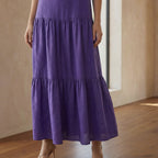 Purple Cotton Poplin Drop-Waist Camisole Maxi Tier Dress