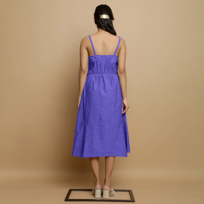 Purple Cotton Poplin Elasticated Midi Cami Dress