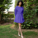 Purple Cotton Poplin Fit and Flare Balloon Sleeves Short Dress