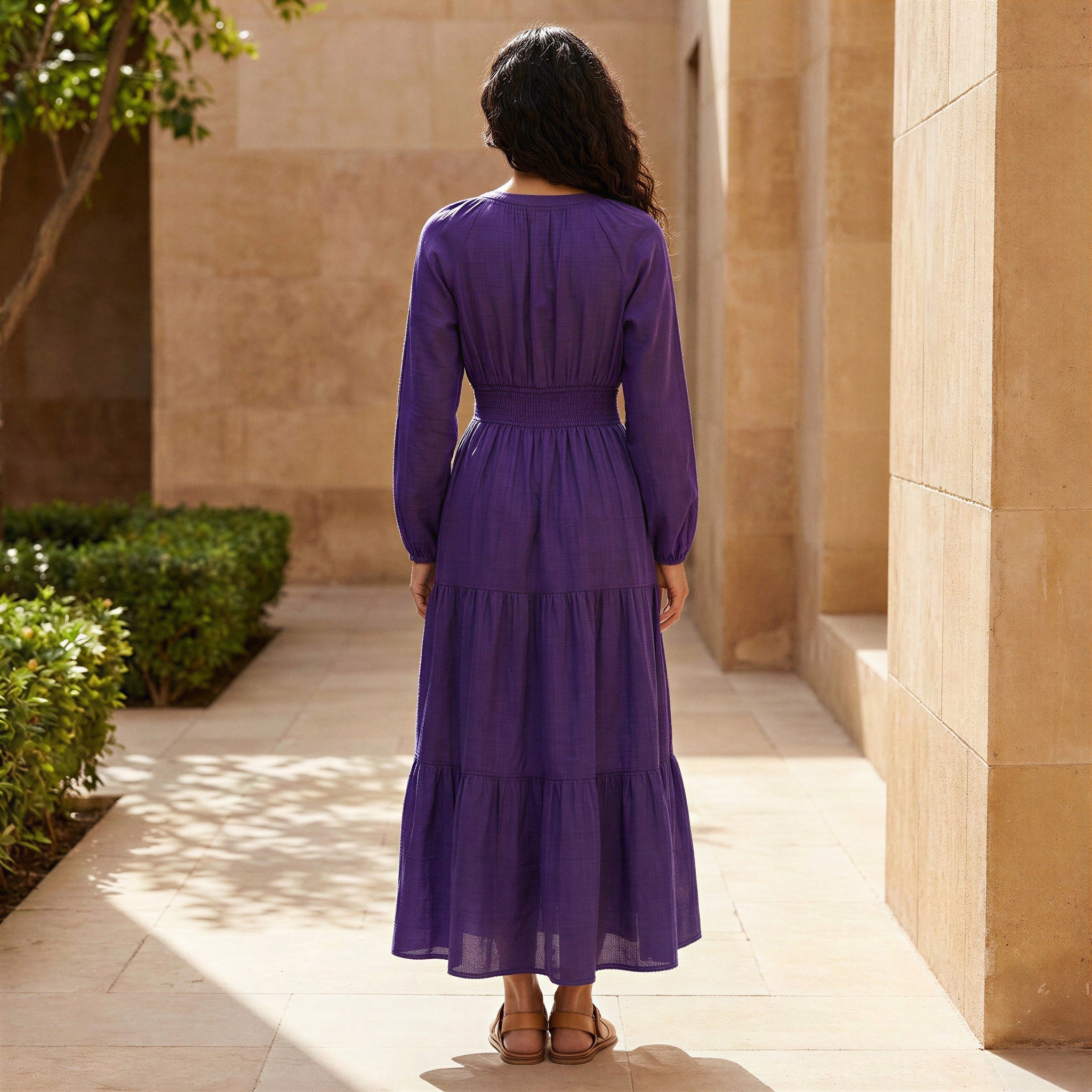 Purple Cotton Poplin Fit and Flare Maxi Tier Dress