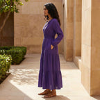 Purple Cotton Poplin Fit and Flare Maxi Tier Dress