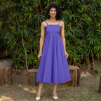 Purple Cotton Poplin Fit and Flare Midi Empire Dress